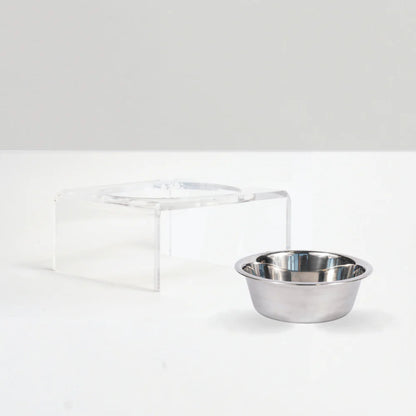 Hiddin Clear Acrylic Elevated Dog Bowl Stand – Modern Raised Pet Feeder with Stainless Steel Bowl (6.5 Cup)
