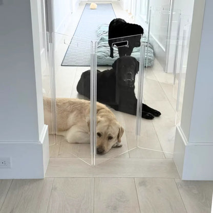 Hiddin Clear Acrylic Pet Gate Tall for Dogs (Freestanding Zig Zag) – Extra Wide Modern Transparent Dog Gate for Indoor Openings, No Drilling