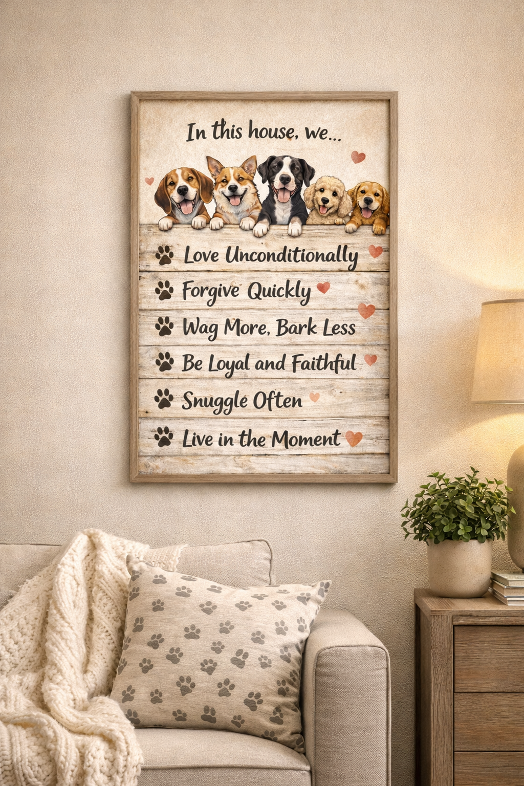 In This House We Love Unconditionally Dog Rules Rolled Poster – Funny Dog Wall Art, Dog Lover Home Decor, Dog Mom Gift