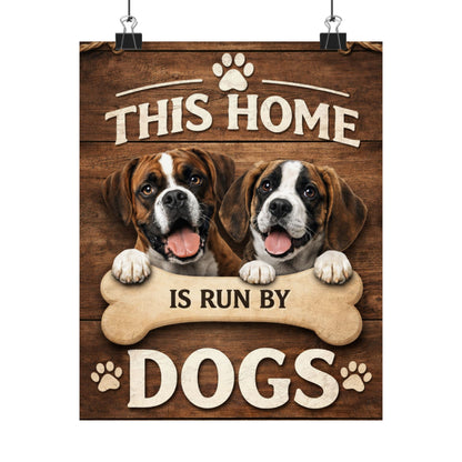 This Home Is Run By Dogs Matte Poster | Funny Dog Lover Wall Art, Rustic Farmhouse Pet Home Decor, Dog Mom Gift