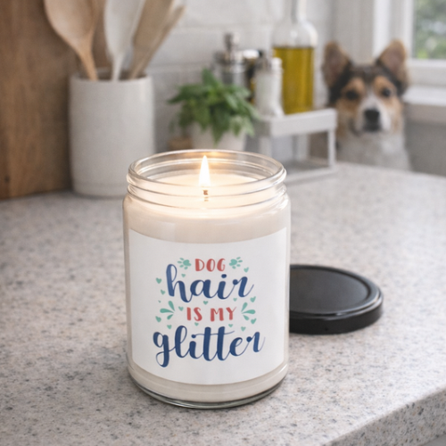 Dog Hair Is My Glitter Candle – Pet Odor Eliminating Soy Candle for Dog Lovers, Funny Dog Mom Home Decor Gift