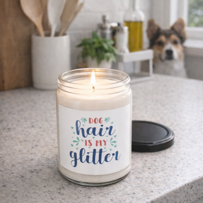 Dog Hair Is My Glitter Candle – Pet Odor Eliminating Soy Candle for Dog Lovers, Funny Dog Mom Home Decor Gift