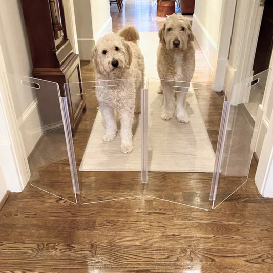 Hiddin Clear Acrylic Pet Gate Tall for Dogs (Freestanding Zig Zag) – Extra Wide Modern Transparent Dog Gate for Indoor Openings, No Drilling