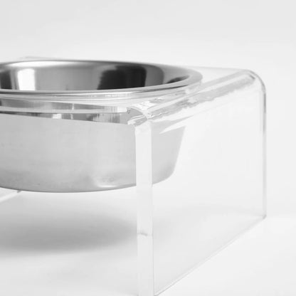 Hiddin Clear Acrylic Elevated Dog Bowl Stand – Modern Raised Pet Feeder with Stainless Steel Bowl (6.5 Cup)