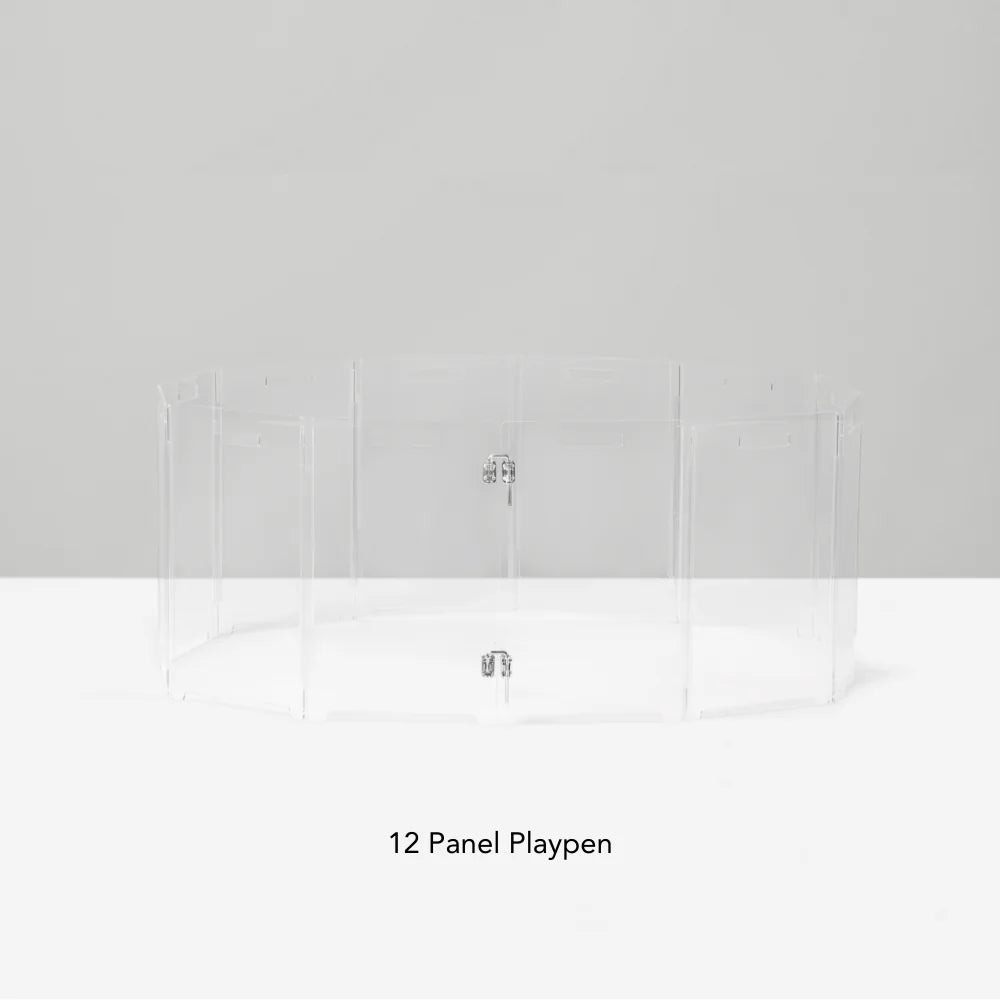 Clear Acrylic Pet Playpen – Round Modular Dog Playpen for Indoor Use with Door (Portable & Expandable)