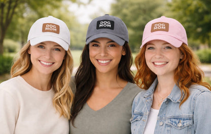 Dog Mom Leather Patch Dad Hat — Casual Pet Lover Baseball Cap
