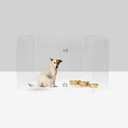 Clear Acrylic Pet Playpen – Round Modular Dog Playpen for Indoor Use with Door (Portable & Expandable)