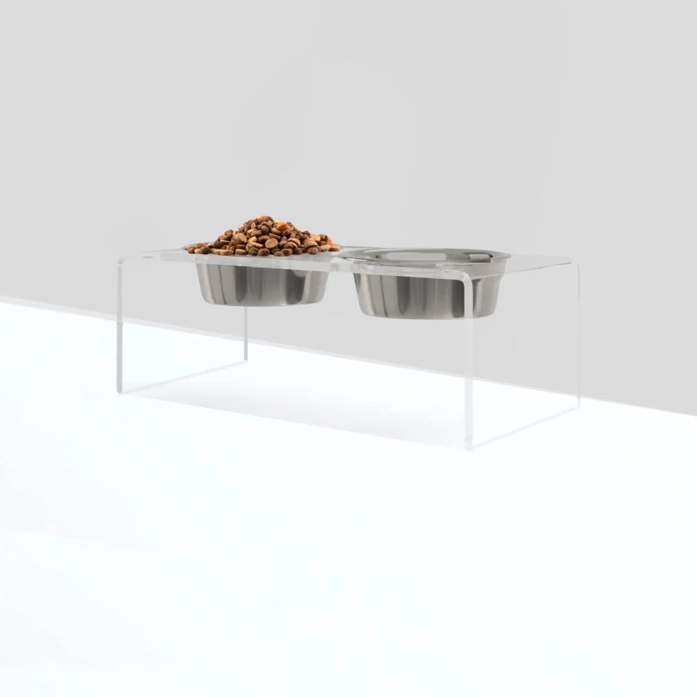 Medium Clear Acrylic Elevated Dog Feeder – Double Raised Dog Bowls with Stainless Steel Bowls