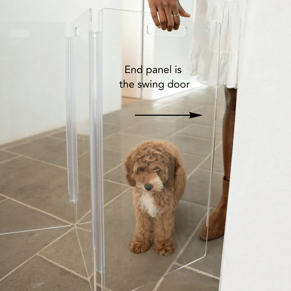 Hiddin Clear Pet Gate – Modern Acrylic Wall Mounted Lucite Zig Zag Dog Gate (Tall)