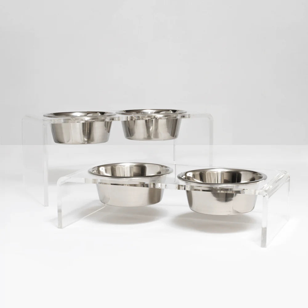 Medium Clear Acrylic Elevated Dog Feeder – Double Raised Dog Bowls with Stainless Steel Bowls
