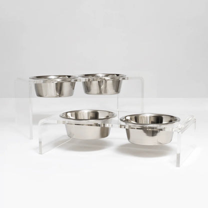 Medium Clear Acrylic Elevated Dog Feeder – Double Raised Dog Bowls with Stainless Steel Bowls