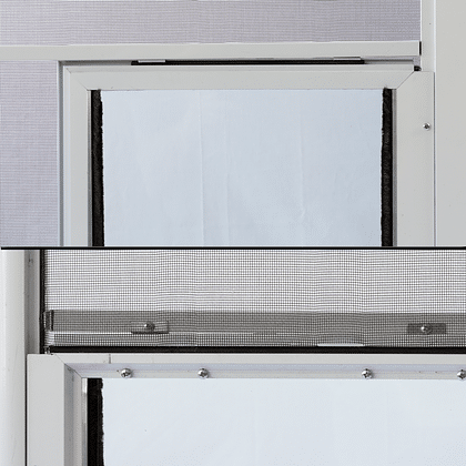 Hale screen pet door close-up - screen spline channel and aluminum frame detail for a tight, bug-proof seal