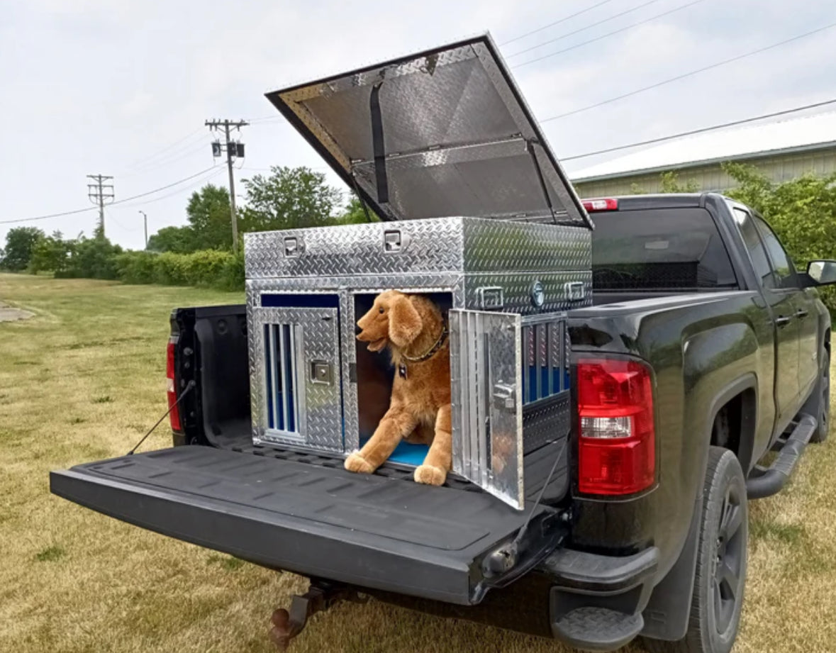Dog Box 55107 Double Compartment Top Storage Dog Box / 38 W X 40 D X 25 H / All Season Vents / Diamond Tread Aluminum / Animal Control Dog Box / Owens