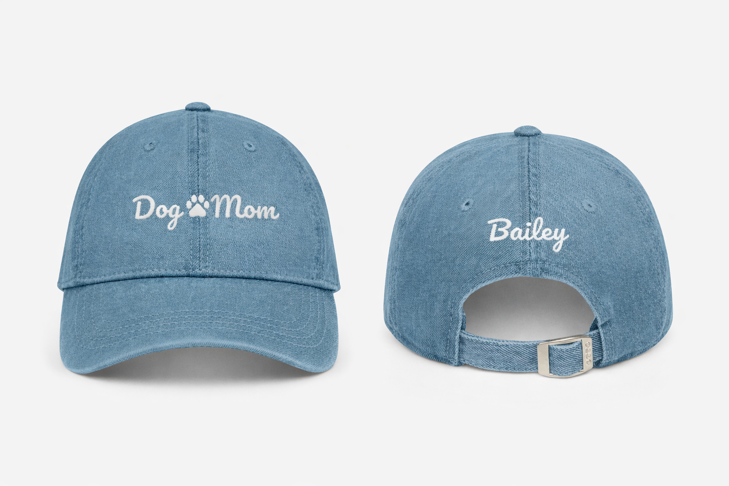 Personalized Denim Dog Mom Hat with Custom Pet Name – Adjustable Dog Lover Baseball Cap