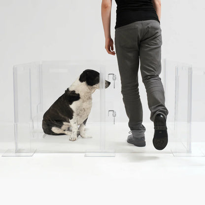 Clear Acrylic Pet Playpen 32” High with Door – Square Indoor Dog Playpen, Expandable Puppy Playpen