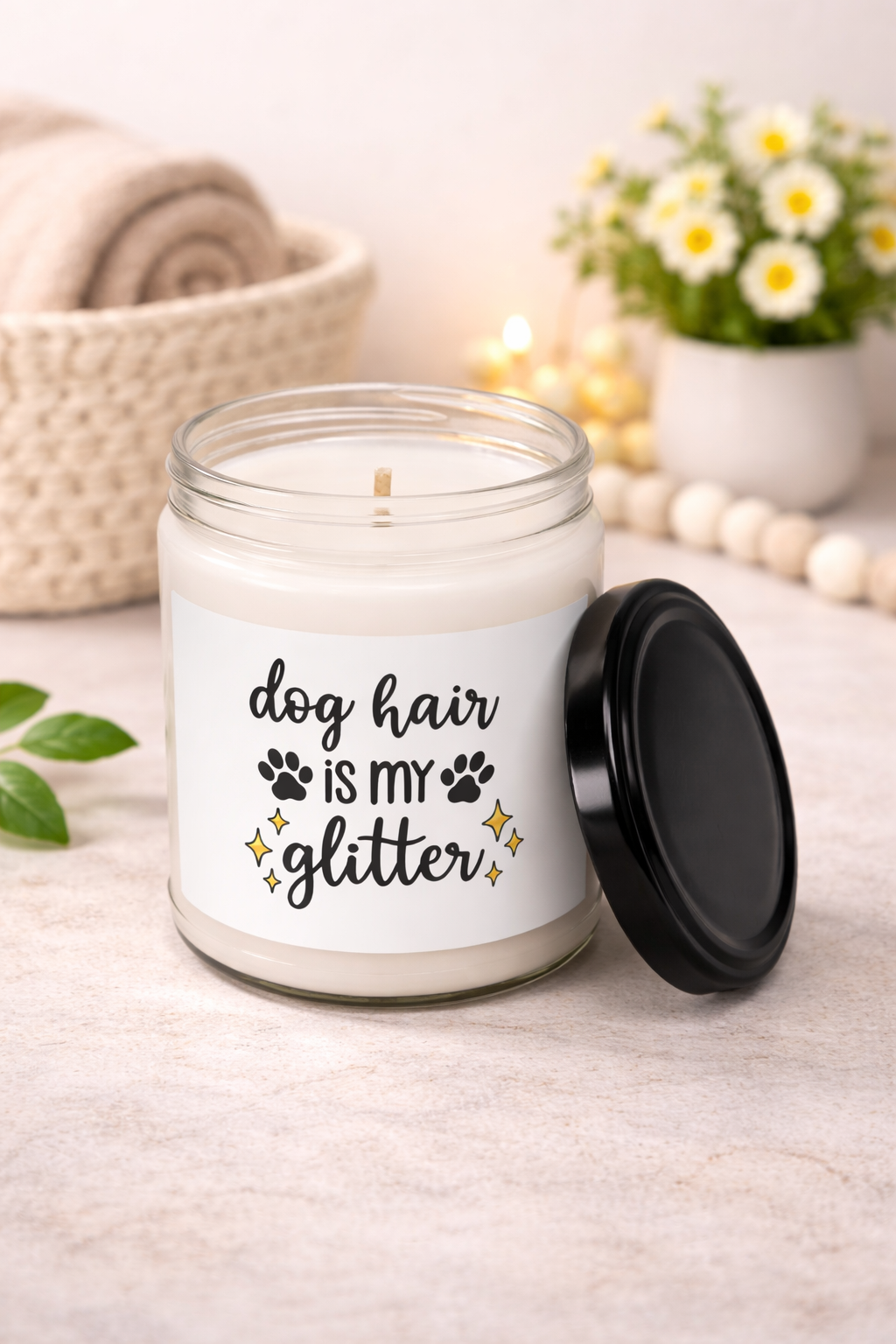 Dog Hair Is My Glitter Scented Soy Candle – Funny Dog Lover Candle, Clean-Burning Soy Candle for Dog Lovers