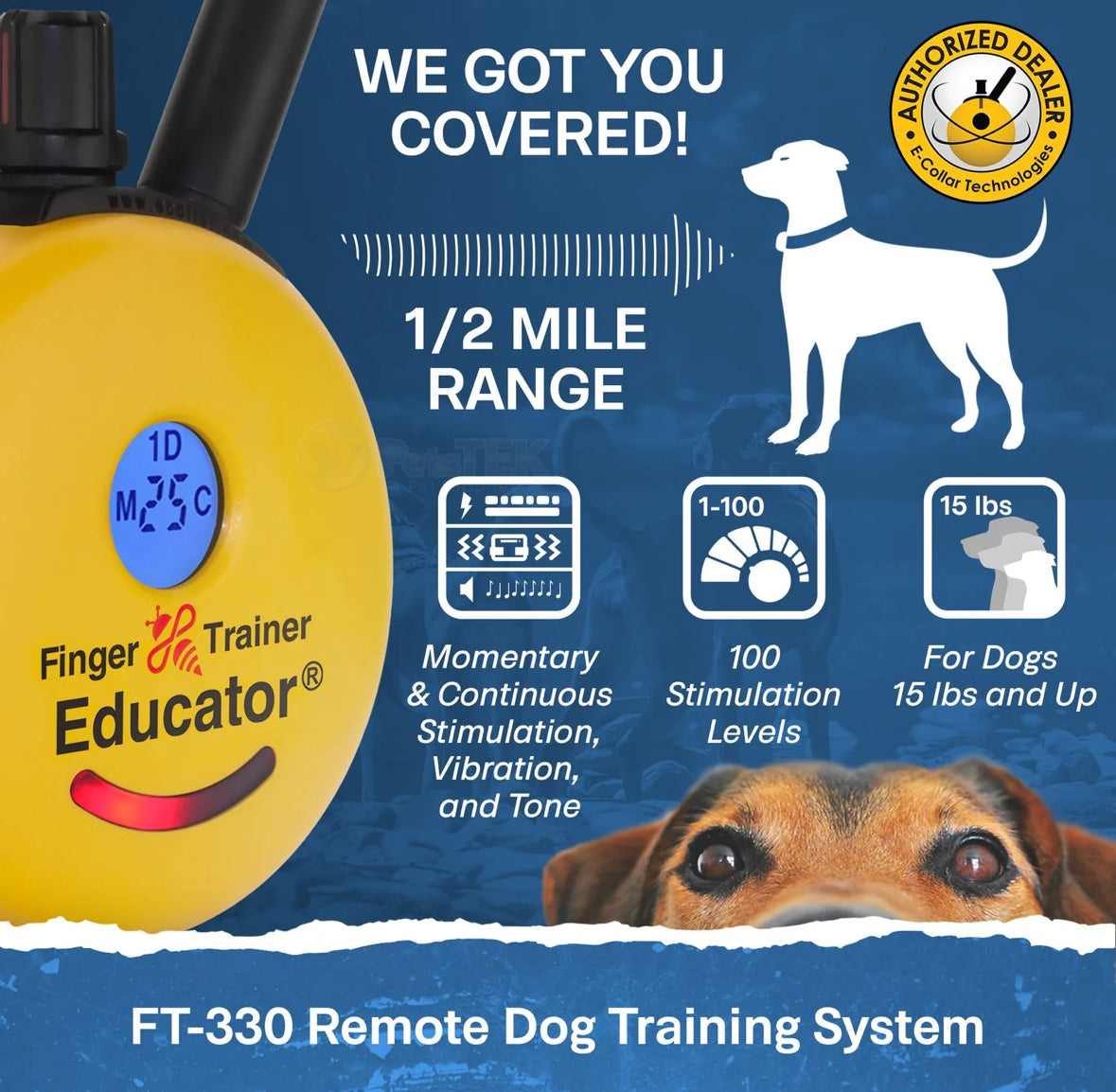 E-Collar FT 330 Finger Educator Remote Dog Trainer 1/2 Mile