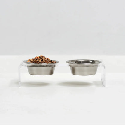 Hiddin Clear Acrylic Elevated Dog Feeder – Small Double Raised Dog Bowls with Stainless Steel Bowls