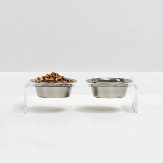 Hiddin Clear Acrylic Elevated Dog Feeder – Small Double Raised Dog Bowls with Stainless Steel Bowls