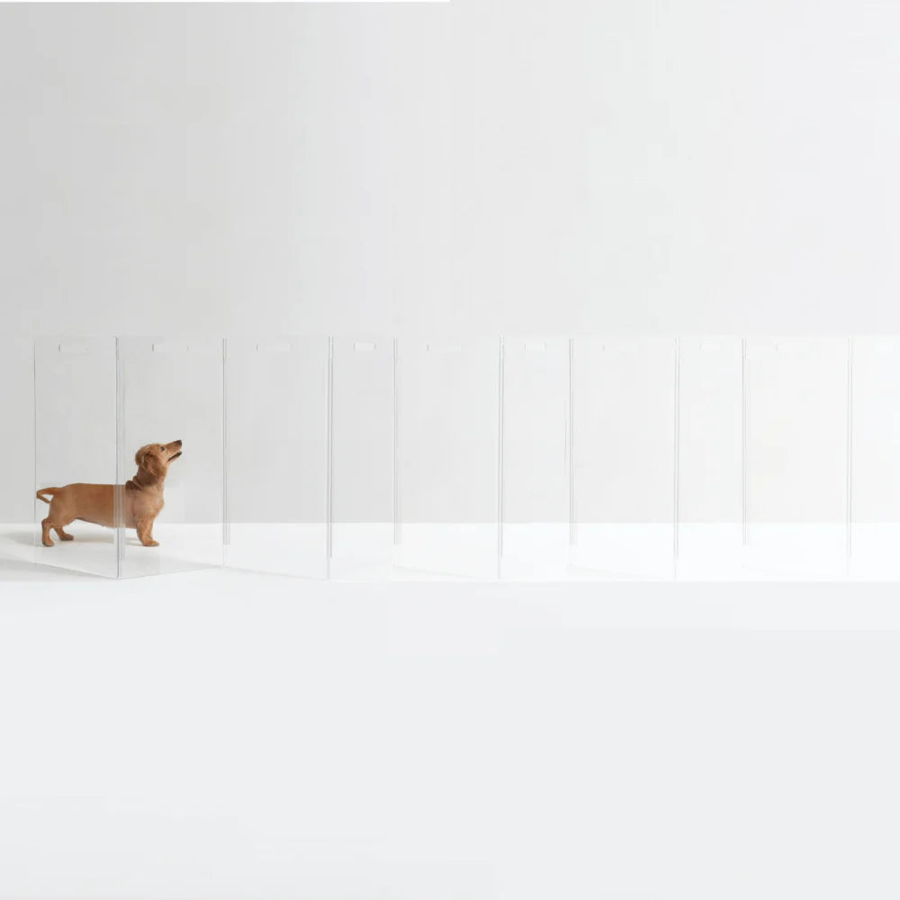 Hiddin Clear Acrylic Pet Gate Tall for Dogs (Freestanding Zig Zag) – Extra Wide Modern Transparent Dog Gate for Indoor Openings, No Drilling