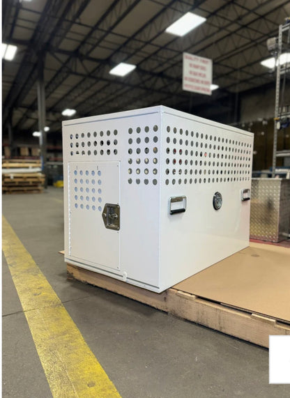Dog Crate 55331 Professional K9 Series XL – Tactical Aluminum Dog Crate 26″W x 40″D x 30″H – White Mill Finish & Ventilation