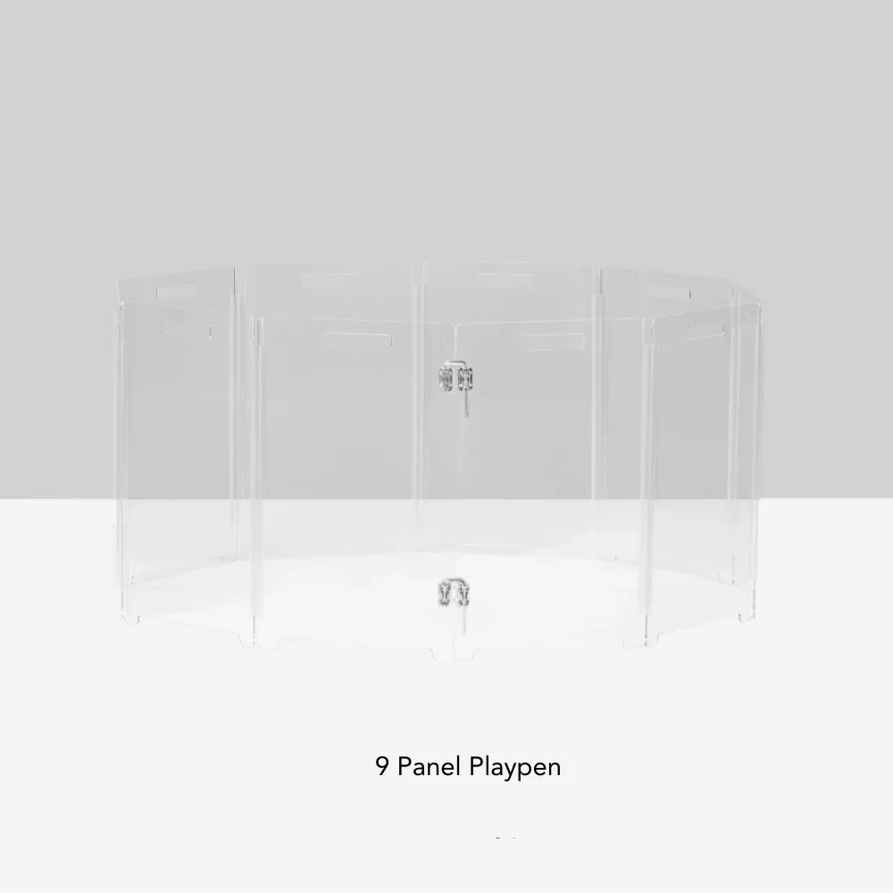 Clear Acrylic Pet Playpen – Round Modular Dog Playpen for Indoor Use with Door (Portable & Expandable)