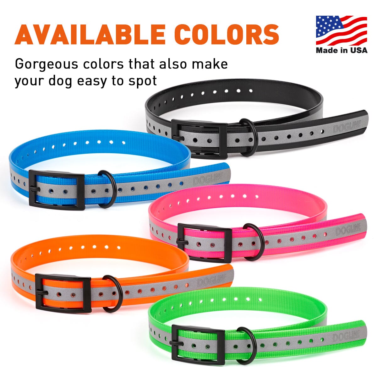 Reflective E-Collar Replacement Strap for dogs, 5 color options