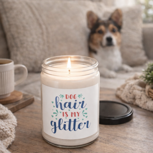 Dog Hair Is My Glitter Candle – Pet Odor Eliminating Soy Candle for Dog Lovers, Funny Dog Mom Home Decor Gift