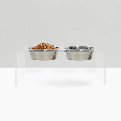 Medium Clear Acrylic Elevated Dog Feeder – Double Raised Dog Bowls with Stainless Steel Bowls