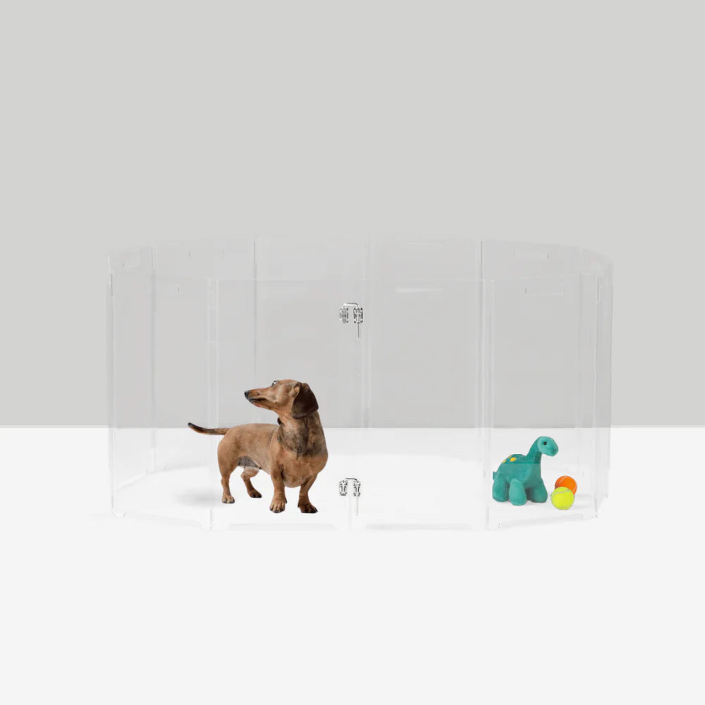 Clear Acrylic Pet Playpen – Round Modular Dog Playpen for Indoor Use with Door (Portable & Expandable)