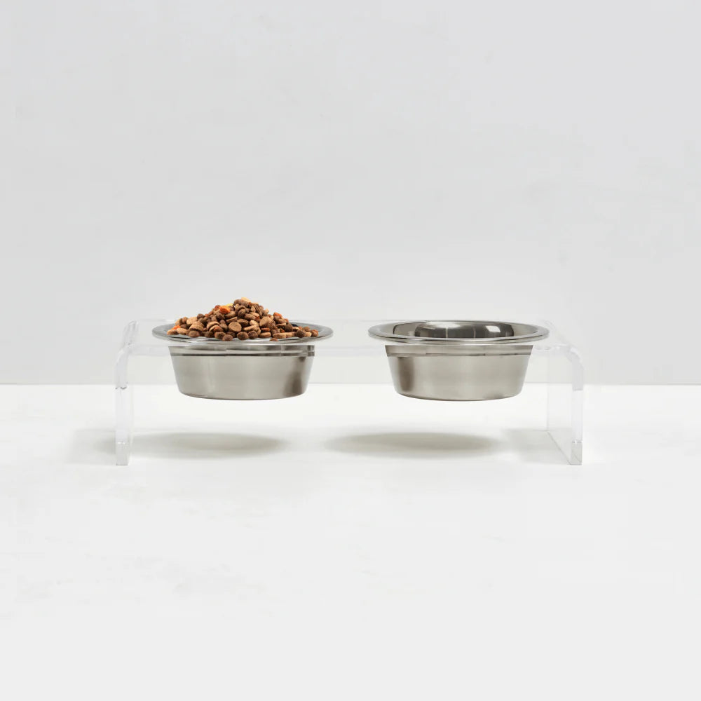 Hiddin Clear Acrylic Elevated Dog Feeder – Small Double Raised Dog Bowls with Stainless Steel Bowls