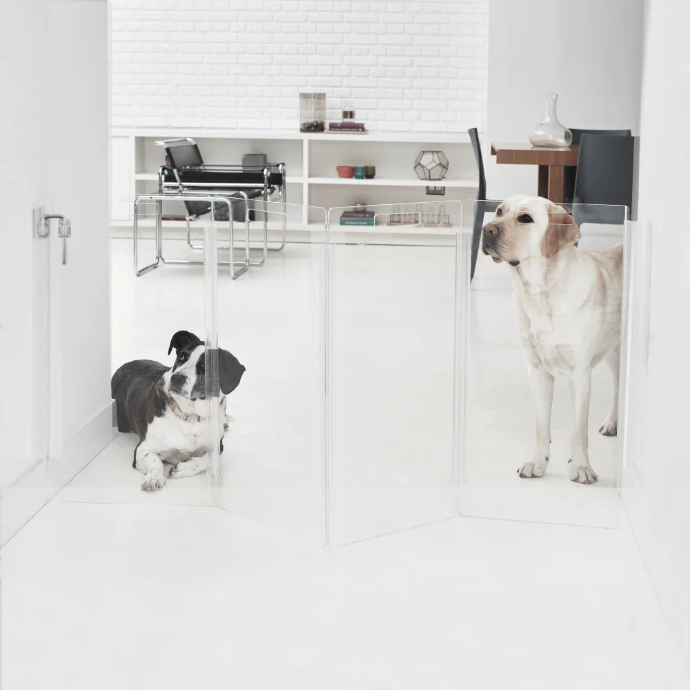Hiddin Clear Pet Gate – Modern Acrylic Wall Mounted Lucite Zig Zag Dog Gate (Tall)