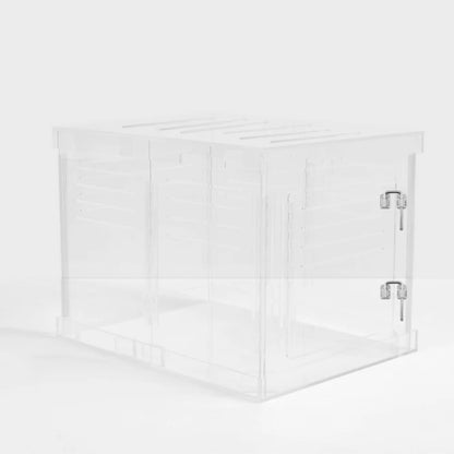 Clear Acrylic Dog Crate & Gate – Modern Lucite Dog Crate Furniture Side Table with Sliver Latch
