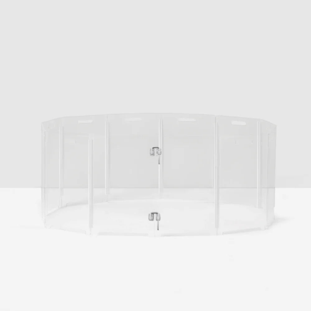 Clear Acrylic Pet Playpen – Round Modular Dog Playpen for Indoor Use with Door (Portable & Expandable)