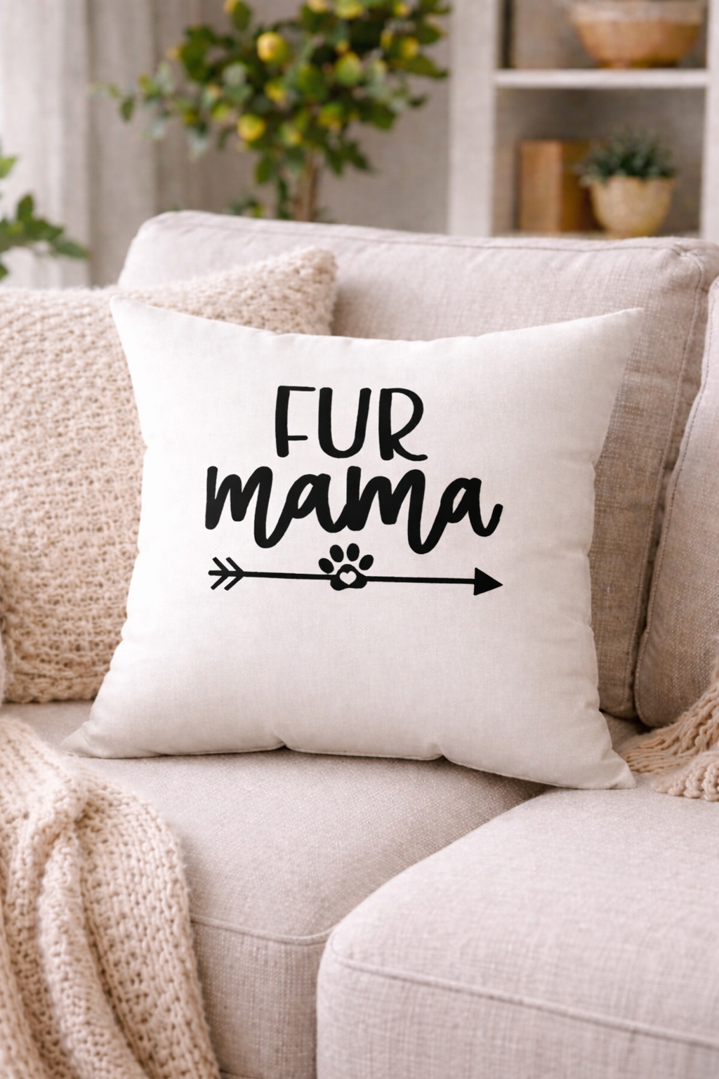 Fur Mama Throw Pillow – Cozy Dog Mom Home Decor Accent Pillow