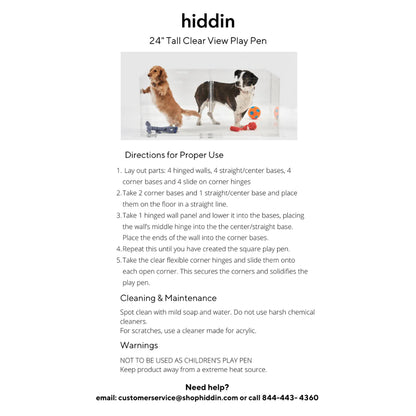 Clear Acrylic Dog Playpen 24” High – Modern Invisible Indoor Pet Pen