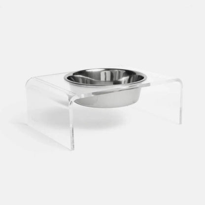 Hiddin Clear Acrylic Elevated Dog Bowl Stand – Modern Raised Pet Feeder with Stainless Steel Bowl (6.5 Cup)