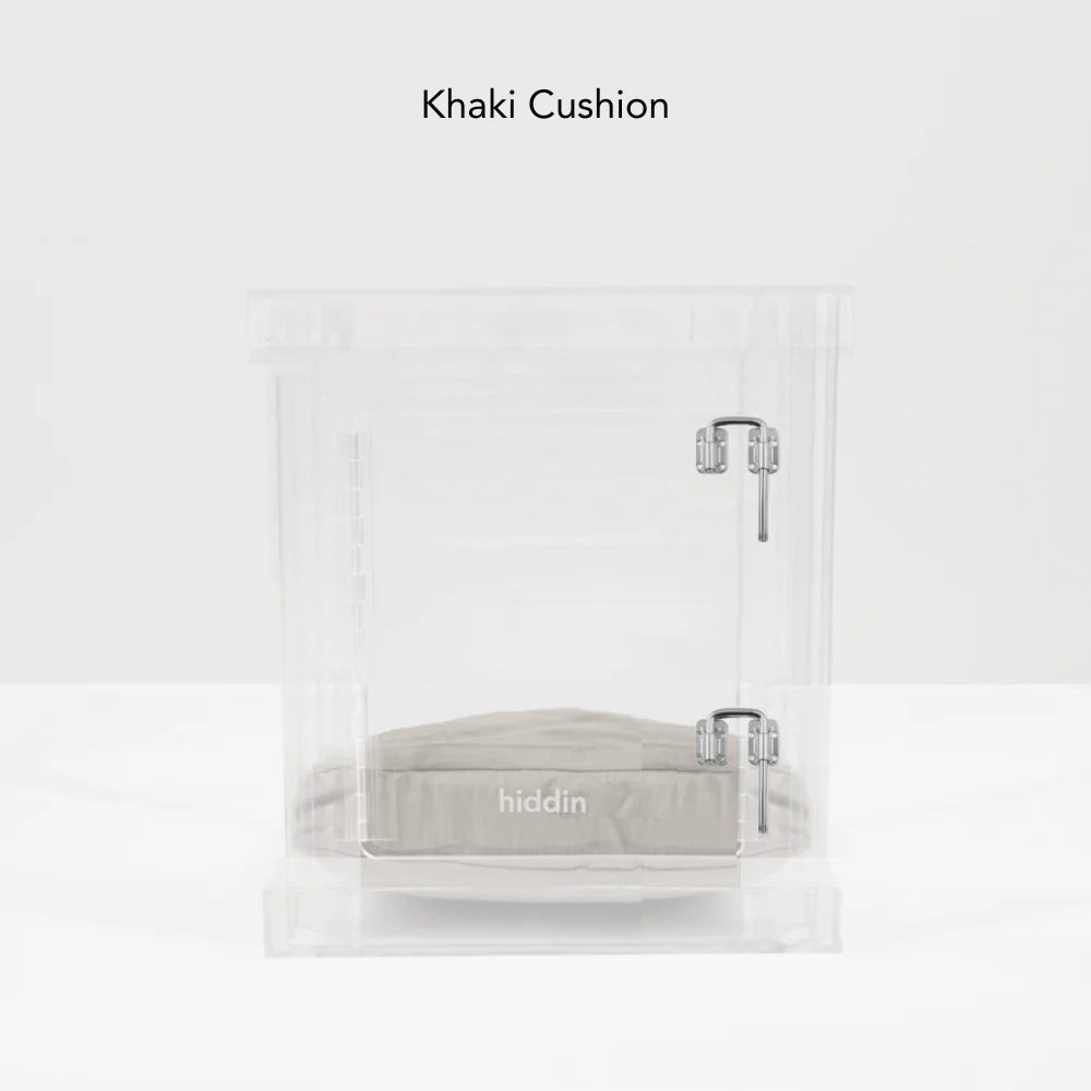 Clear Acrylic Dog Crate & Gate – Modern Lucite Dog Crate Furniture Side Table with Sliver Latch