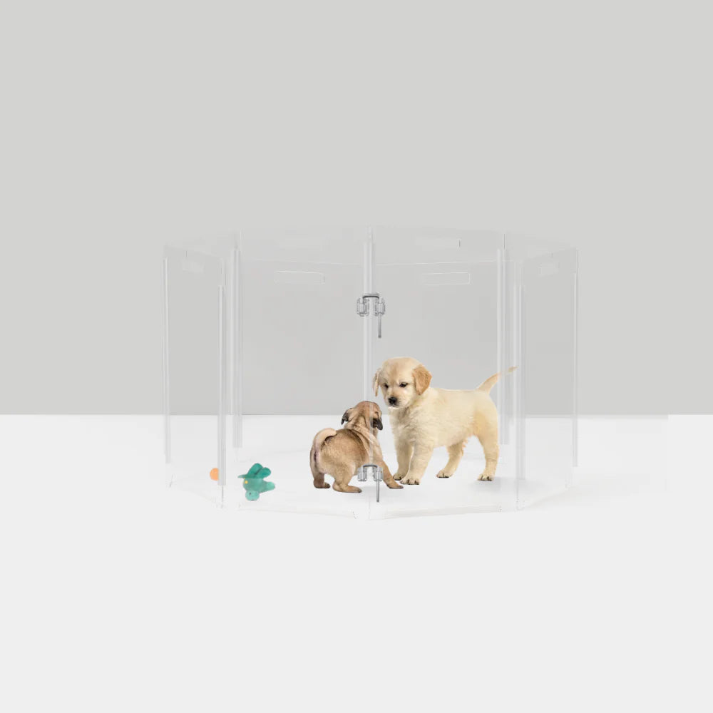 Clear Acrylic Pet Playpen – Round Modular Dog Playpen for Indoor Use with Door (Portable & Expandable)
