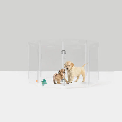Clear Acrylic Pet Playpen – Round Modular Dog Playpen for Indoor Use with Door (Portable & Expandable)