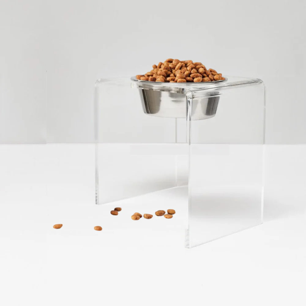 Elevated Dog Feeder for Large Dogs (12” Acrylic Stand) – Modern Raised Dog Bowl with Stainless Steel, Ergonomic Feeding Station (6.5 Cup)