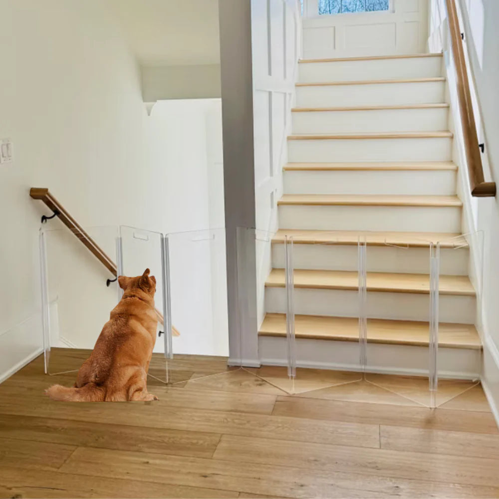 Hiddin Clear Acrylic Pet Gate Tall for Dogs (Freestanding Zig Zag) – Extra Wide Modern Transparent Dog Gate for Indoor Openings, No Drilling