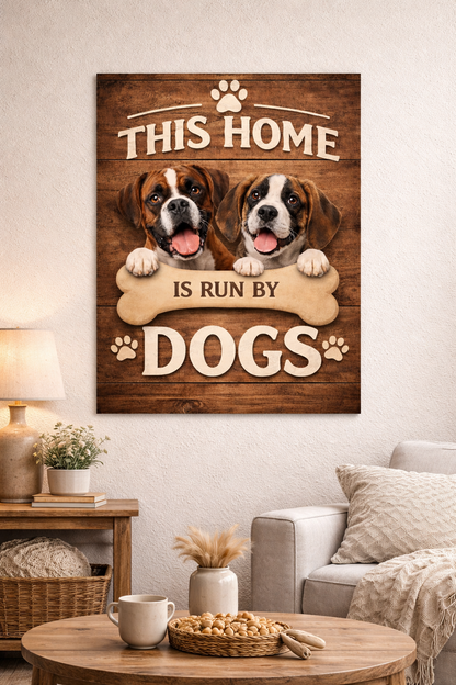 This Home Is Run By Dogs Matte Poster | Funny Dog Lover Wall Art, Rustic Farmhouse Pet Home Decor, Dog Mom Gift