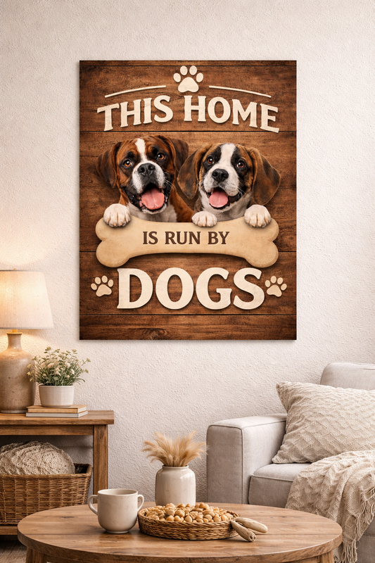 This Home Is Run By Dogs Matte Poster | Funny Dog Lover Wall Art, Rustic Farmhouse Pet Home Decor, Dog Mom Gift