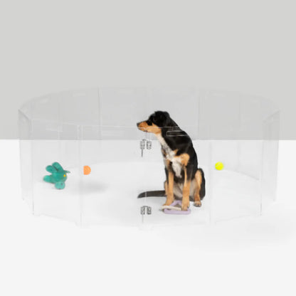 Clear Acrylic Pet Playpen – Round Modular Dog Playpen for Indoor Use with Door (Portable & Expandable)