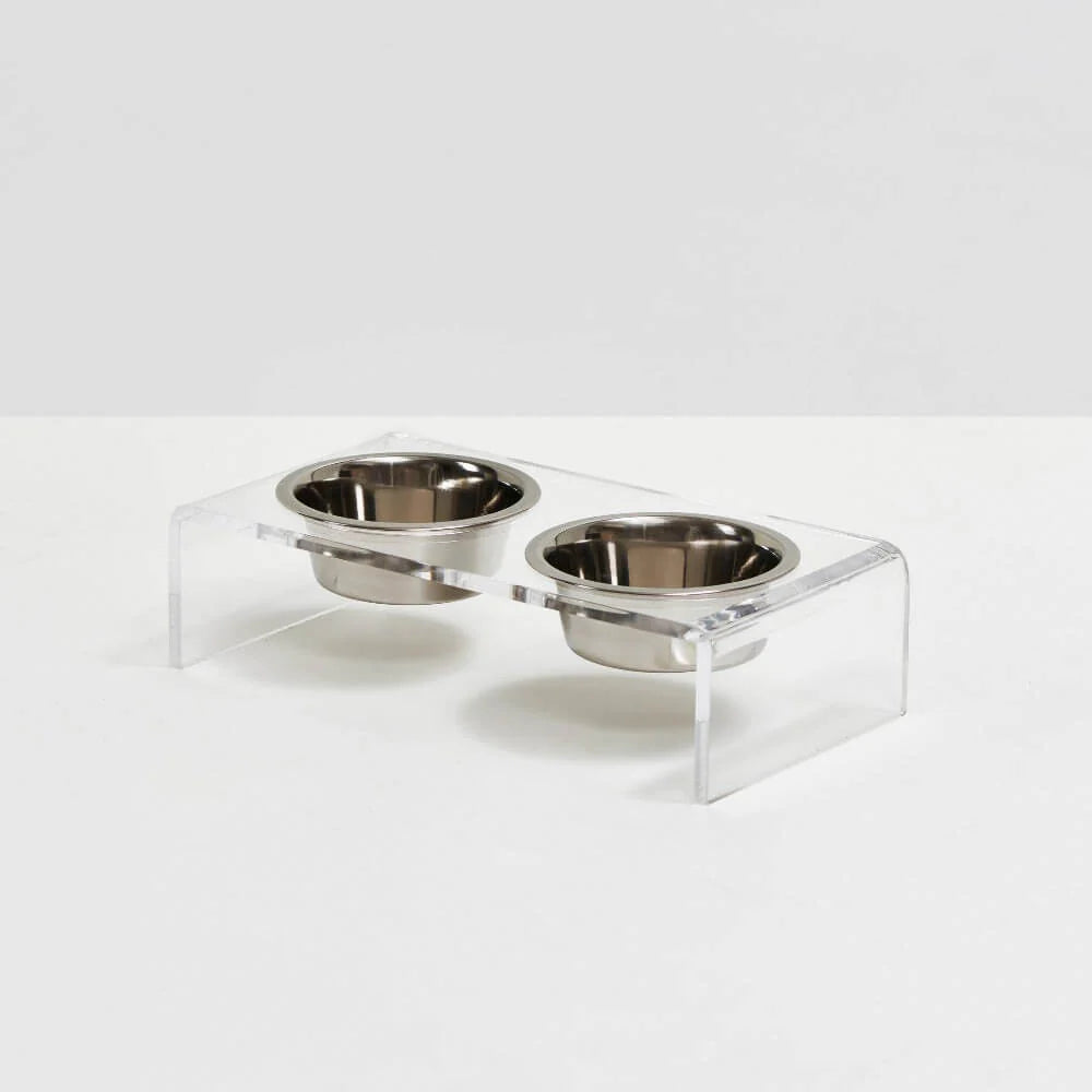Hiddin Clear Acrylic Elevated Dog Feeder – Small Double Raised Dog Bowls with Stainless Steel Bowls
