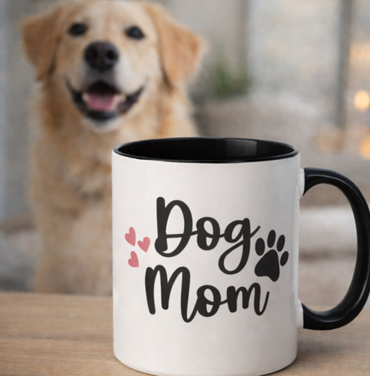 Dog Mom Coffee Mug – Cute Paw Print & Heart Accent Mug for Dog Lovers
