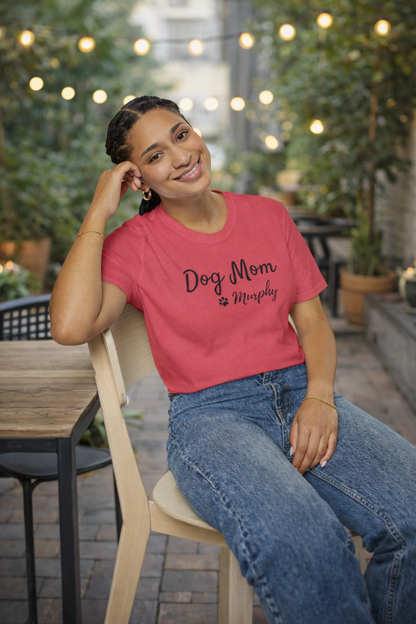 Personalized Dog Mom Shirt with Custom Pet Name – Paw Print Dog Lover T-Shirt