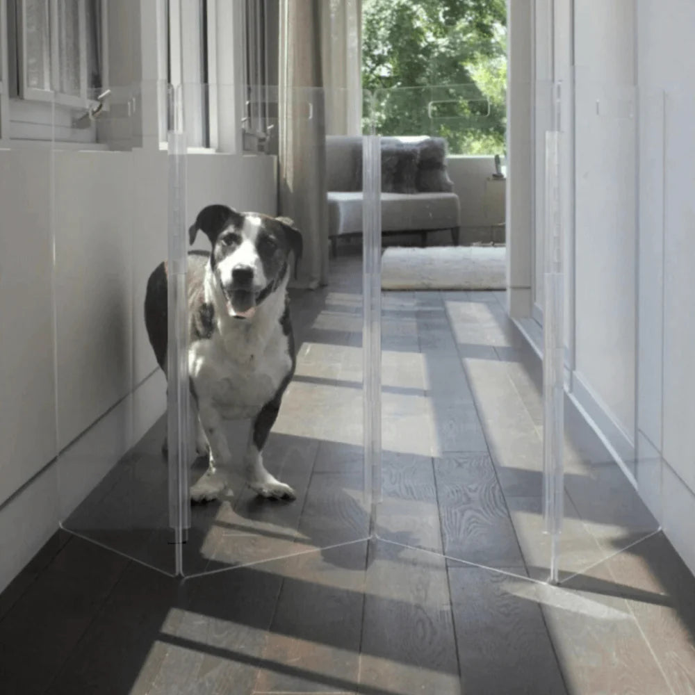 Hiddin Clear Acrylic Pet Gate Tall for Dogs (Freestanding Zig Zag) – Extra Wide Modern Transparent Dog Gate for Indoor Openings, No Drilling