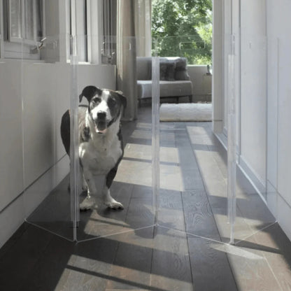 Hiddin Clear Acrylic Pet Gate Tall for Dogs (Freestanding Zig Zag) – Extra Wide Modern Transparent Dog Gate for Indoor Openings, No Drilling